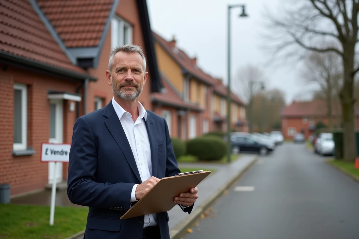 Agent immobilier devant une maison à vendre en urgence lors d'un divorce en Moselle