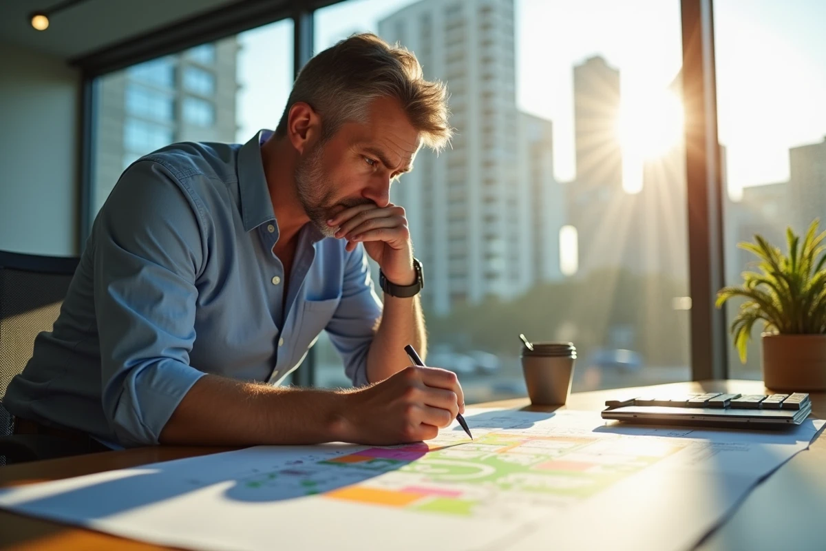 Architecte en intérieur examinant des plans de zonage