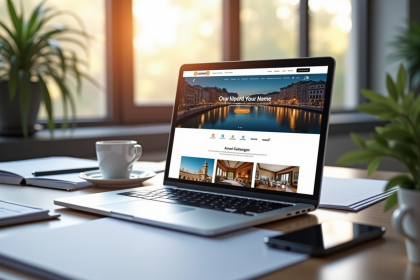 Bureau moderne avec ordinateur affichant Locamoi