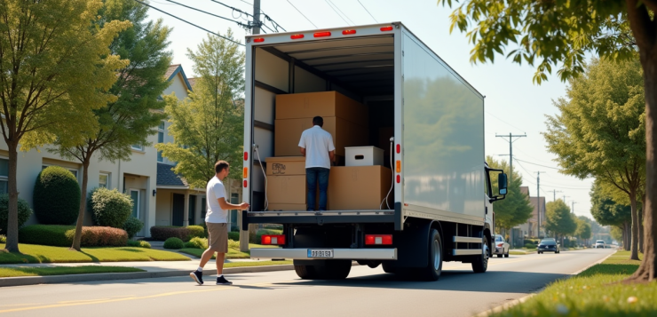Camion de déménagement de 30m3 chargé sous un soleil