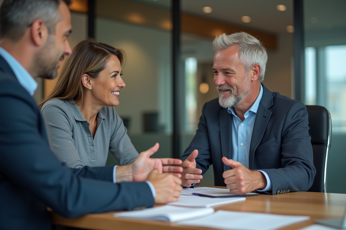 Couple discutant avec conseiller bancaire dans un bureau
