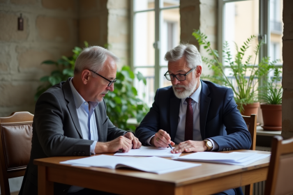 Couple français discutant de papiers à la maison