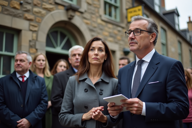 Groupe de personnes lors d'une vente aux enchères immobiliere