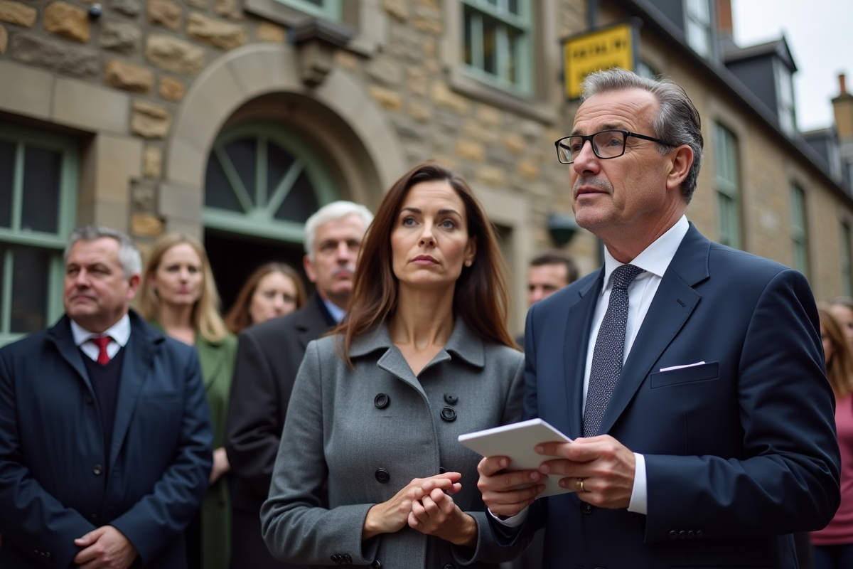 Groupe de personnes lors d'une vente aux enchères immobiliere