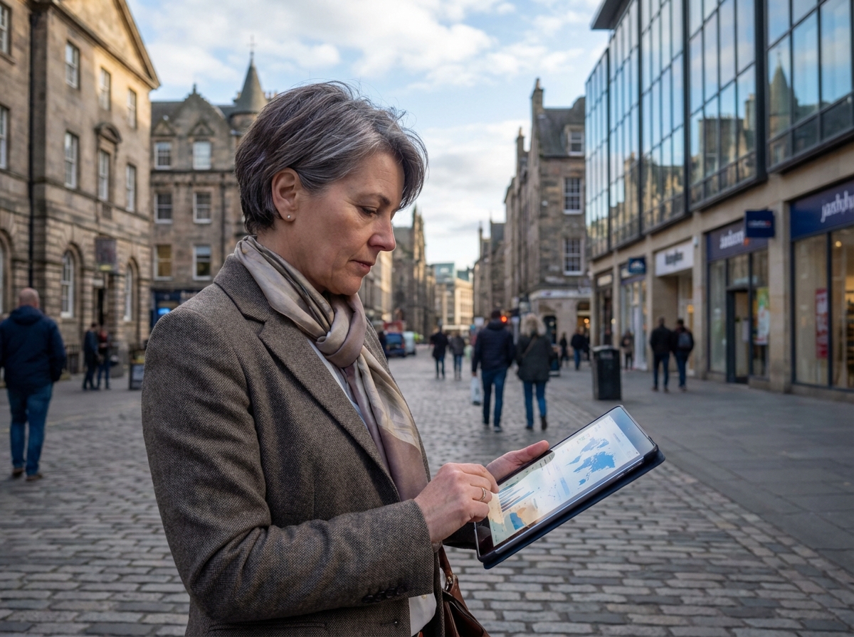 Femme experte en immobilier examinant un rapport sur tablette