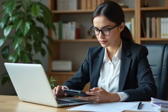 Jeune femme professionnelle travaillant à son bureau moderne