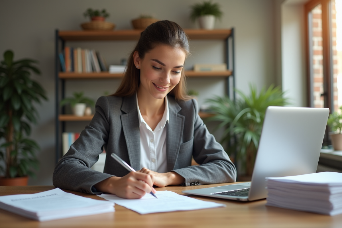 Femme concentrée à son bureau dans un bureau moderne