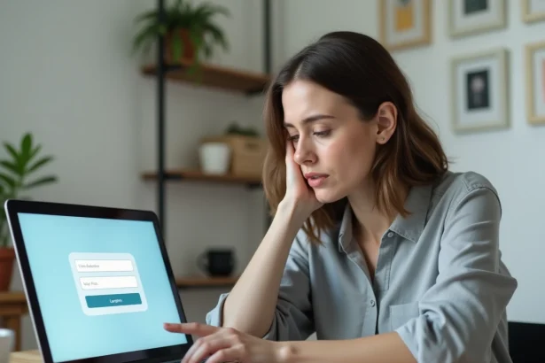 Femme en train de lire deux options de connexion sur son ordinateur portable, illustrant la différence entre Inli Mon Compte et Inli Connect