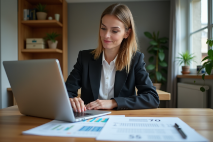 Femme d'affaires étudie un contrat d'hypothèque à domicile