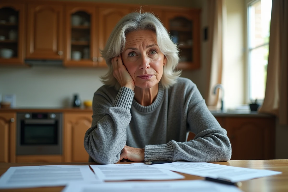 Femme seule signant des documents de vente immobilière lors d'un divorce en Moselle