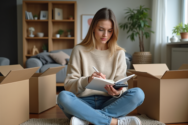 Jeune femme planifiant son déménagement dans un appartement