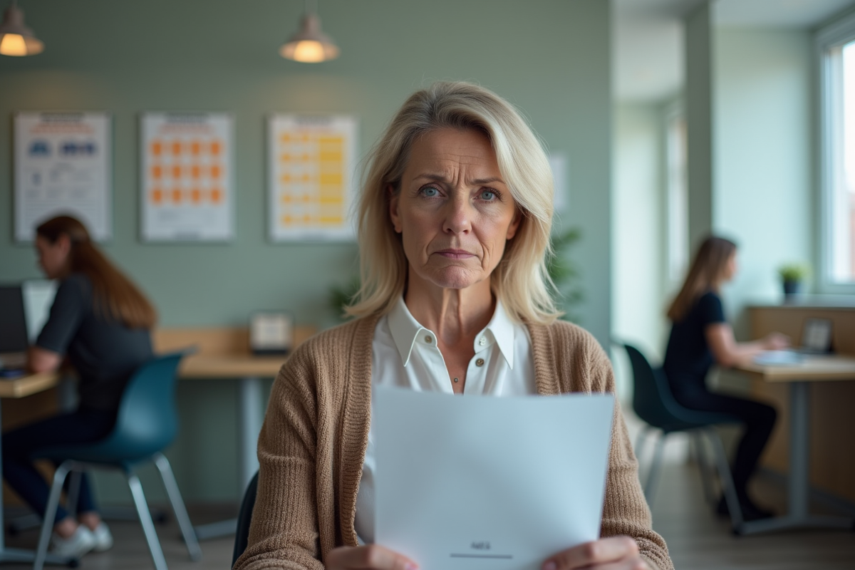 Femme confus tenant des formulaires de demande de logement