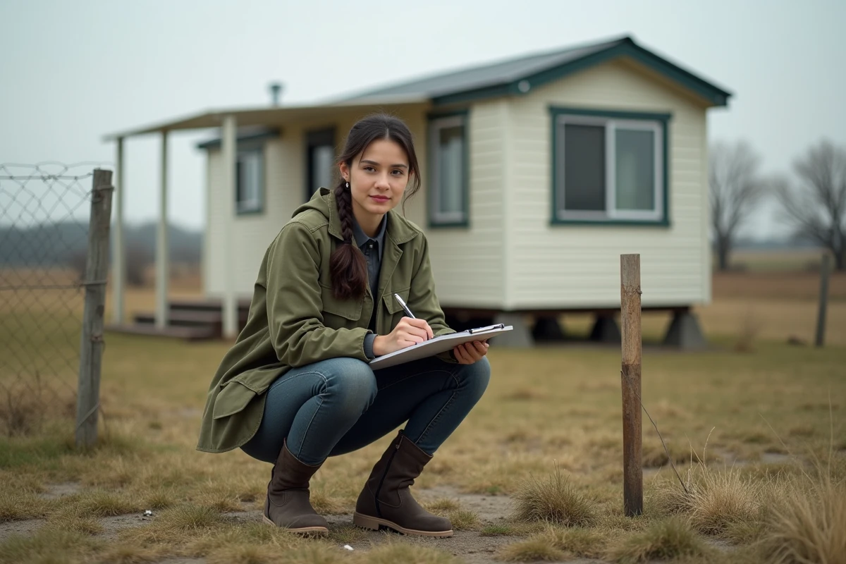 Jeune femme avec un clipbord sur un terrain rural