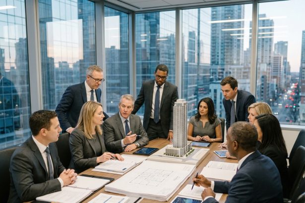 Groupe de professionnels en réunion dans un bureau moderne