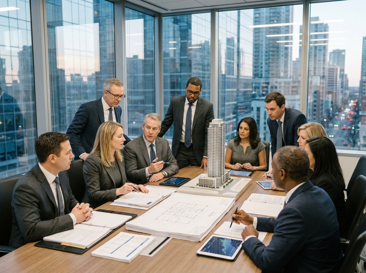 Groupe de professionnels en réunion dans un bureau moderne