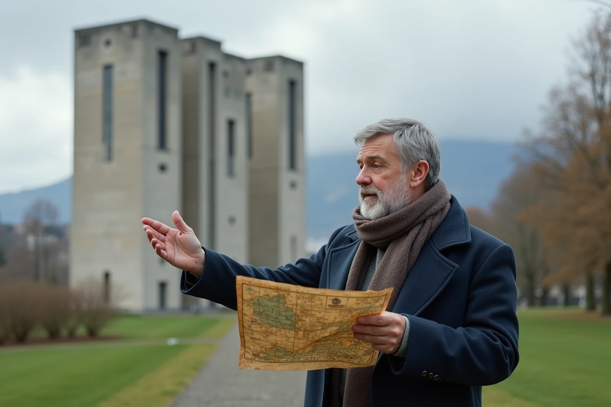 Historien devant les Trois Tours de Grenoble en pleine nature