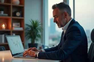 Homme d'affaires en costume analysant des graphiques financiers