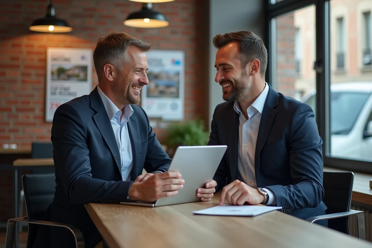 Homme discutant avec agent immobilier à Lyon