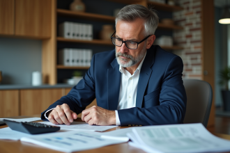 Homme d'âge moyen vérifiant ses documents de location