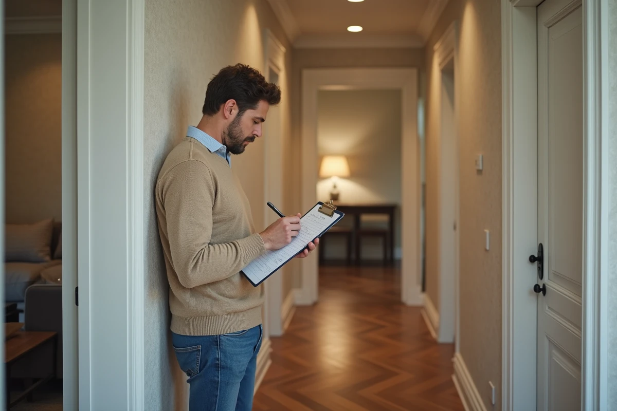 Homme d age moyen remplissant un formulaire dans un couloir