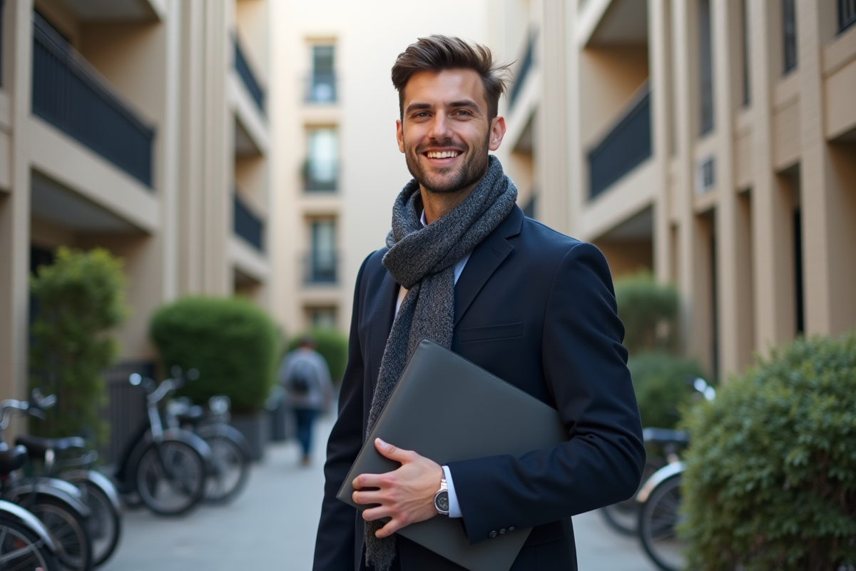 Jeune homme professionnel souriant dans la rue