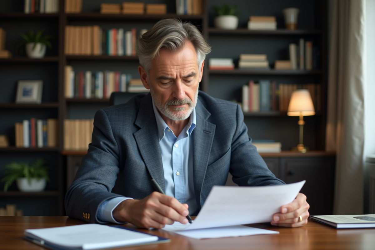 Homme loueur professionnel examinant un contrat dans un bureau