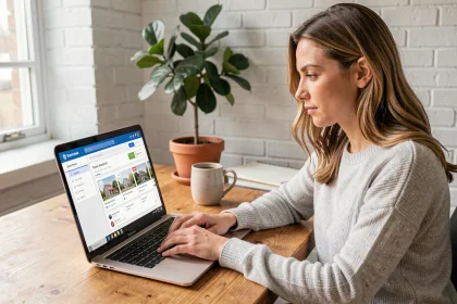 Locataire utilisant l'espace client MyFoncia sur son ordinateur portable pour gérer sa location en ligne