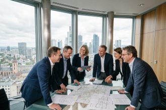 Groupe de professionnels immobiliers européens en réunion