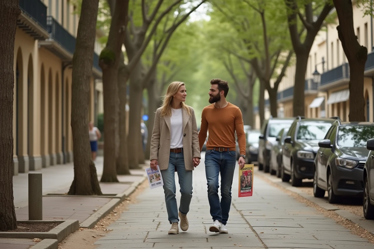 Couple visitant un bien immobilier en vente entre particuliers sur un boulevard d'Aix-en-Provence